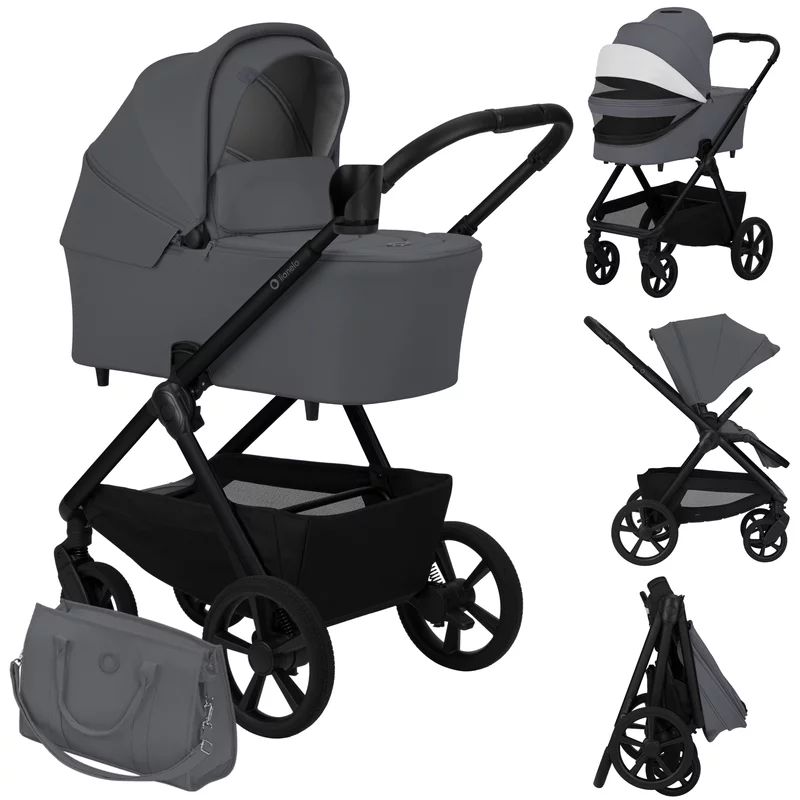 Carucior 2 in 1, Lionelo, Carmine, Parte sport si Landou anti-reflux, Salteluta ventilata, Reglare spatar, Suport de picioare, Maner reglabil, Sustine 22 kg, Cu accesorii, 0 luni+, Gri