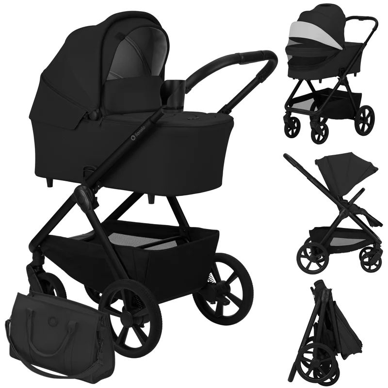 Carucior 2 in 1, Lionelo, Carmine, Parte sport si Landou anti-reflux, Salteluta ventilata, Reglare spatar, Suport de picioare, Maner reglabil, Sustine 22 kg, Cu accesorii, 0 luni+, Negru