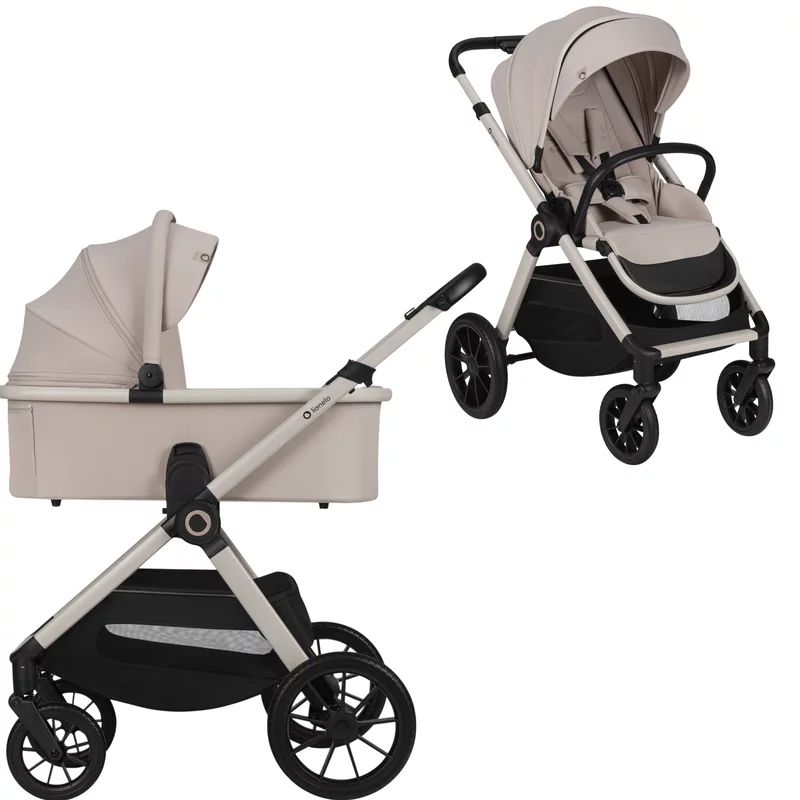 Carucior 2 in 1, Lionelo, Layla, Pana la 22 kg, Cadru aluminiu, Cu landou intarit si salteluta din spuma AirDots, Reversibil, Cu ventilatie 3D, Cu accesorii, EN1888-1, EN1888-2, EN1466, Bej