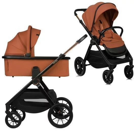 Carucior 2 in 1, Lionelo, Layla, Pana la 22 kg, Cadru aluminiu, Cu landou intarit si salteluta din spuma AirDots, Reversibil, Cu ventilatie 3D, Cu accesorii, EN1888-1, EN1888-2, EN1466, Maro