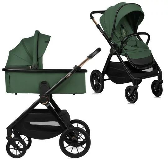 Carucior 2 in 1, Lionelo, Layla, Pana la 22 kg, Cadru aluminiu, Cu landou intarit si salteluta din spuma AirDots, Reversibil, Cu ventilatie 3D, Cu accesorii, EN1888-1, EN1888-2, EN1466, Verde