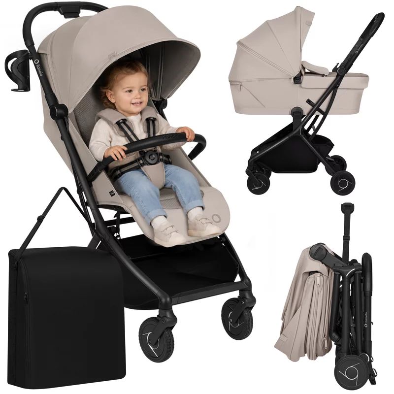 Carucior 2 in 1, Lionelo, Sia Flex, 7.6 kg, Include landou pliabil pe cadru, Ultracompact, Pliere rapida cu o mana, Copertina UPF50+, Cu accesorii incluse, 0-48 luni, Sustine 22 kg, Bej