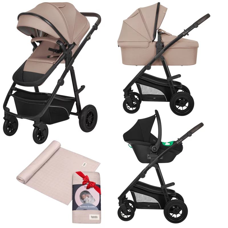 Carucior 3 in 1, Lionelo, Bianka Bej Taupe, Transformabil, Cu landou si salteluta moale, Cu scoica auto, Sustine 22 kg, Cu muselina din bambus, 120x120 cm, Bej
