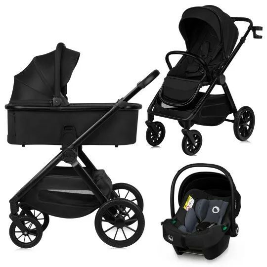 Carucior 3 in 1, Lionelo, Layla, Pana la 22 kg, Cadru aluminiu, Cu landou intarit si salteluta din spuma AirDots, Cu scoica auto testata ADAC, Reversibil, Cu ventilatie 3D, Cu accesorii, EN1888-1, EN1888-2, EN1466, Negru