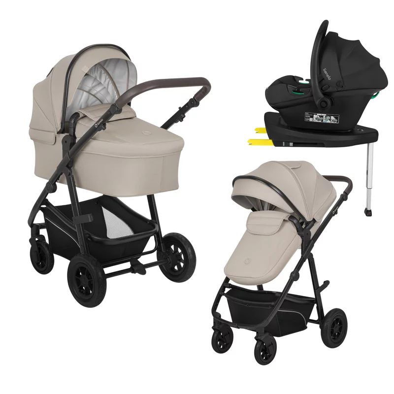 Carucior 4 in 1, Lionelo, Bianka, Transformabil, Cu scoica auto, Sustine 22 kg, Beige Sand si Baza scaun auto i-Size Plus, Astrid, Cu Isofix, Rotire 180 grade