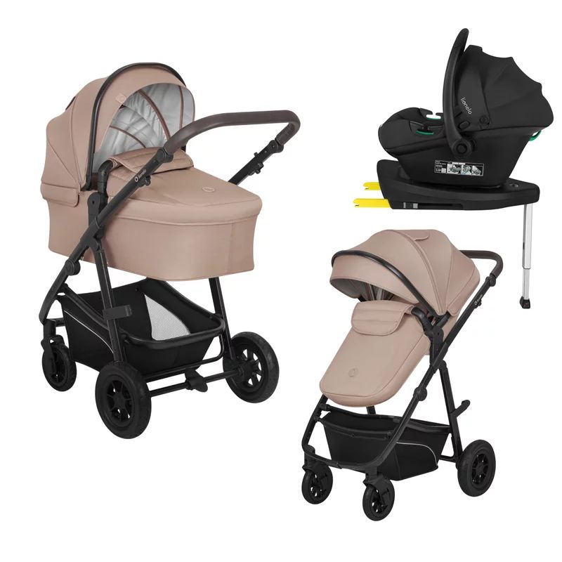 Carucior 4 in 1, Lionelo, Bianka, Transformabil, Cu scoica auto, Sustine 22 kg, Beige Taupe si Baza scaun auto i-Size Plus, Astrid, Cu Isofix, Rotire 180 grade
