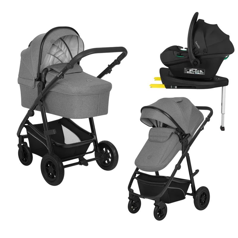 Carucior 4 in 1, Lionelo, Bianka, Transformabil, Cu scoica auto, Sustine 22 kg, Grey Stone si Baza scaun auto i-Size Plus, Astrid, Cu Isofix, Rotire 180 grade