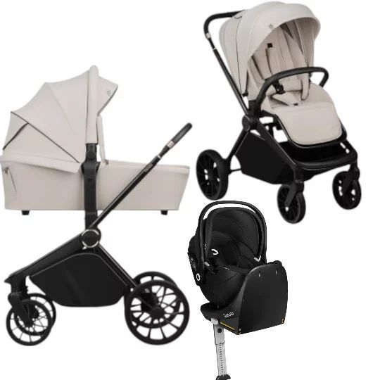 Carucior 4 in 1, Lionelo, Mika Plus, Cu scoica auto Moxie Black Carbon cu baza rotativa 360, Reversibil, Cu sistem de ventilatie 3D, Cu accesorii, Pana la 22 kg, EN1888-1 EN1888-2 EN1466 ECE R129, Bej