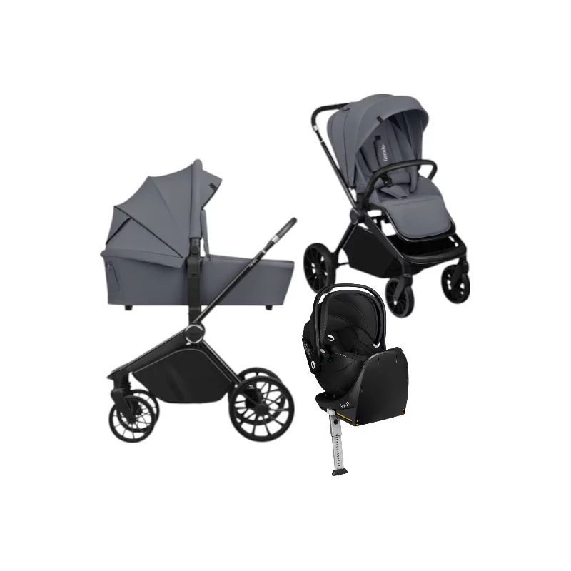 Carucior 4 in 1, Lionelo, Mika Plus, Cu scoica auto Moxie Black Carbon cu baza rotativa 360, Reversibil, Cu sistem de ventilatie 3D, Cu accesorii, Pana la 22 kg, EN1888-1 EN1888-2 EN1466 ECE R129, Gri
