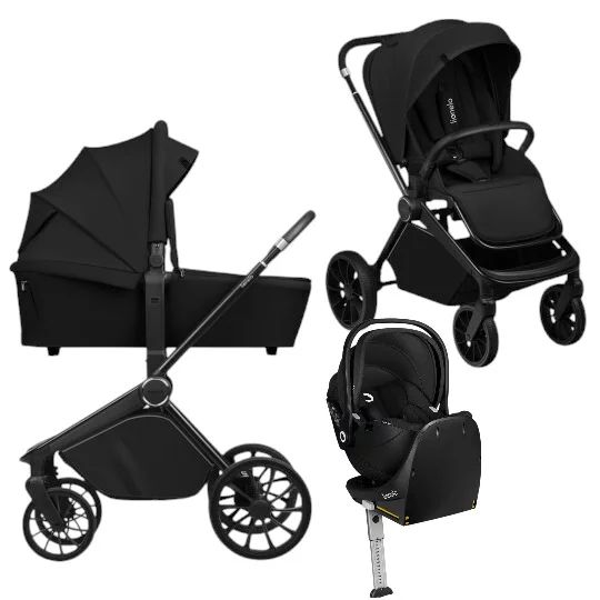 Carucior 4 in 1, Lionelo, Mika Plus, Cu scoica auto Moxie Black Carbon cu baza rotativa 360, Reversibil, Cu sistem de ventilatie 3D, Cu accesorii, Pana la 22 kg, EN1888-1 EN1888-2 EN1466 ECE R129, Negru