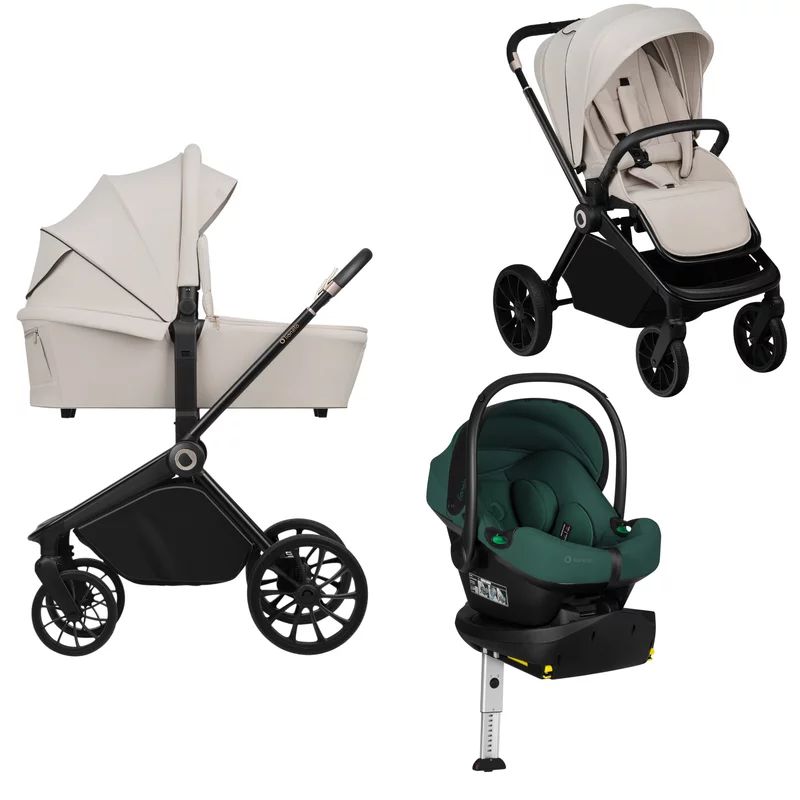 Carucior 4 in 1, Lionelo, Mika Plus, Cu scoica auto testata ADAC Green + Baza Isofix cu rotire 180 grade, Reversibil, Pana la 22 kg, Beige Sand