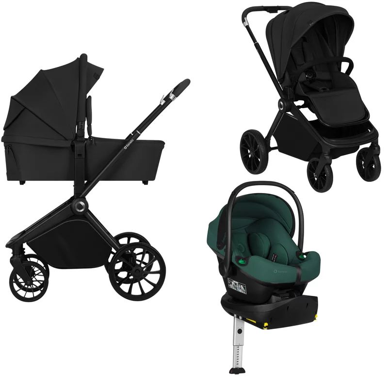 Carucior 4 in 1, Lionelo, Mika Plus, Cu scoica auto testata ADAC Green + Baza Isofix cu rotire 180 grade, Reversibil, Pana la 22 kg, Black Onyx