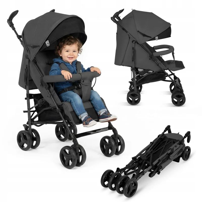 Carucior sport compact, Lionelo, Irma, Spatar ajustabil in 4 pozitii, Suport picioare reglabil, Manere rotative, Pliere tip umbrela, 6- 36 luni, Pana la 15 kg, Conform cu EN1888-1:2018, Gri inchis