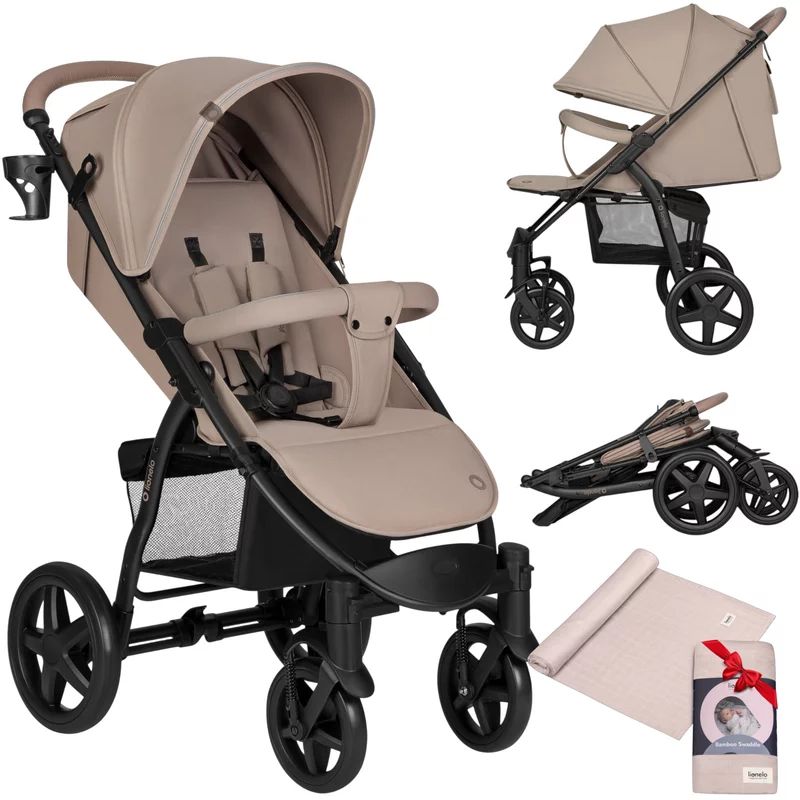 Carucior sport, Lionelo, Annet Plus Bej, De la nastere, 0 - 22 Kg, Cu muselina din bambus, 120x120 cm, Bej