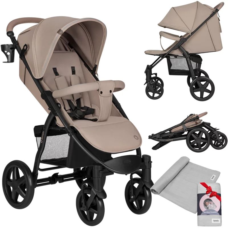 Carucior sport, Lionelo, Annet Plus Bej, De la nastere, 0 - 22 Kg, Cu muselina din bambus, 120x120 cm, Gri