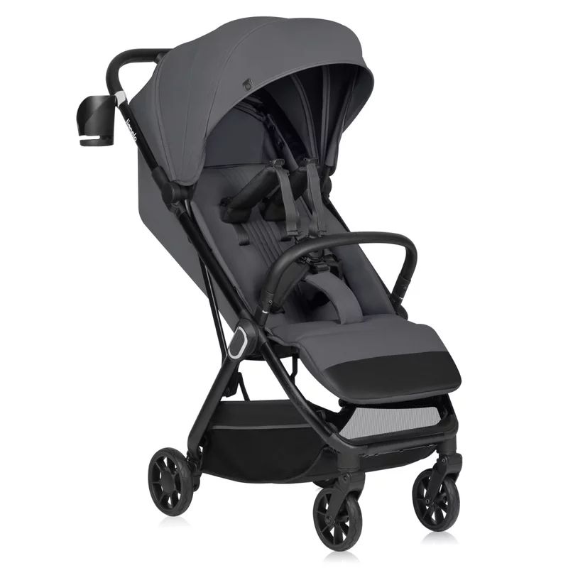 Carucior sport, Lionelo, Bess, Sustine 22 kg, 6 luni+, Capotina impermeabila si protectie SPF 50+, Include suport sticla, Pliere cu o singura mana, Maner pentru transport, Gri