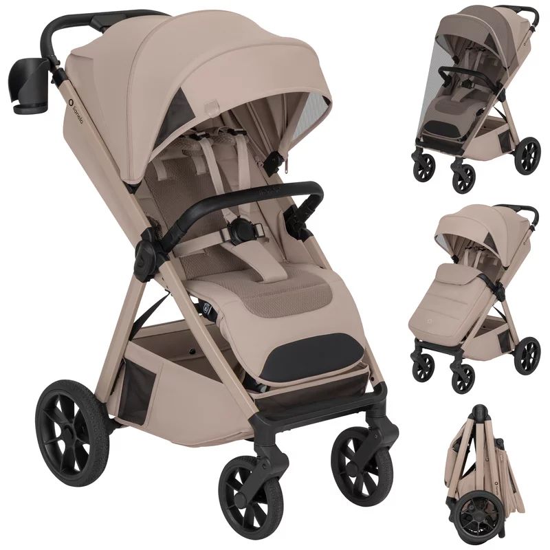 Carucior sport, Lionelo, Bett, Compact, Pliere rapida cu o mana, Copertina impermeabila UPF50+, Cu organizator ThermBag si accesorii, 6-48 luni, Sustine 22 kg, Bej Sand