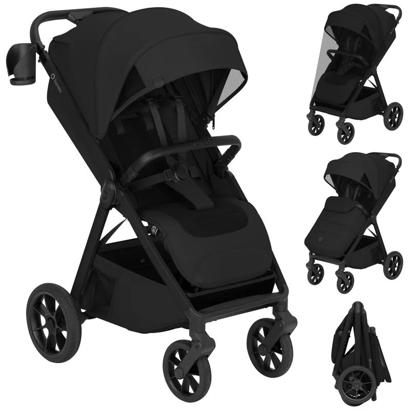 Carucior sport, Lionelo, Bett, Compact, Pliere rapida cu o mana, Copertina impermeabila UPF50+, Cu organizator ThermBag si accesorii, 6-48 luni, Sustine 22 kg, Black Onyx