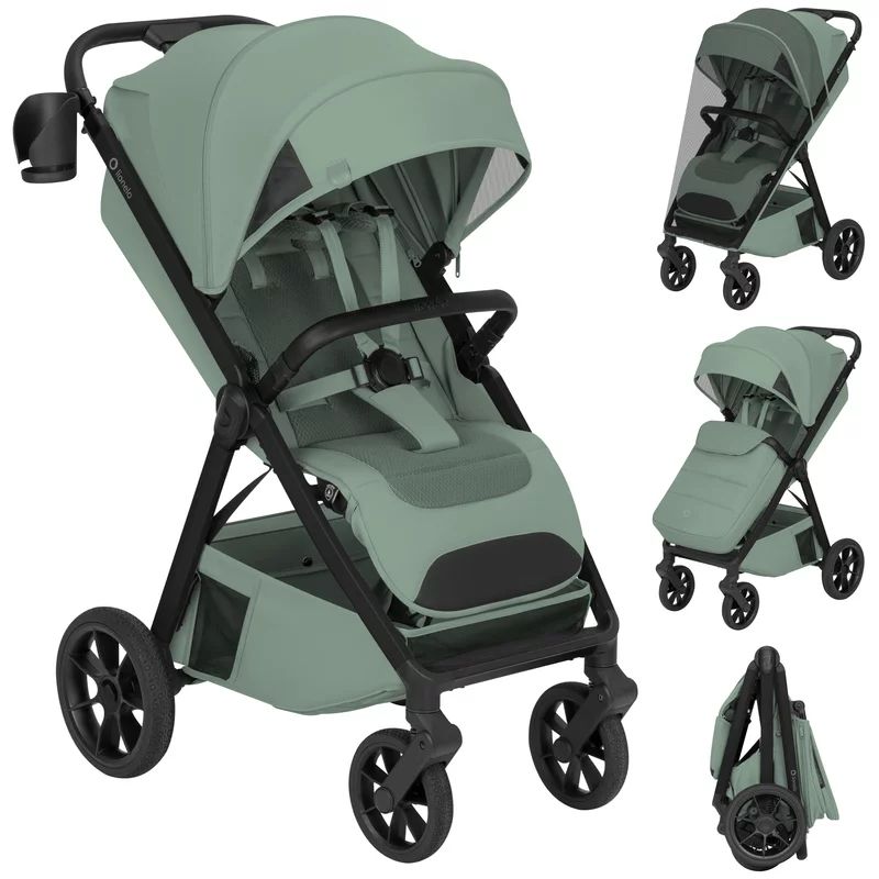 Carucior sport, Lionelo, Bett, Compact, Pliere rapida cu o mana, Copertina impermeabila UPF50+, Cu organizator ThermBag si accesorii, 6-48 luni, Sustine 22 kg, Green Sage