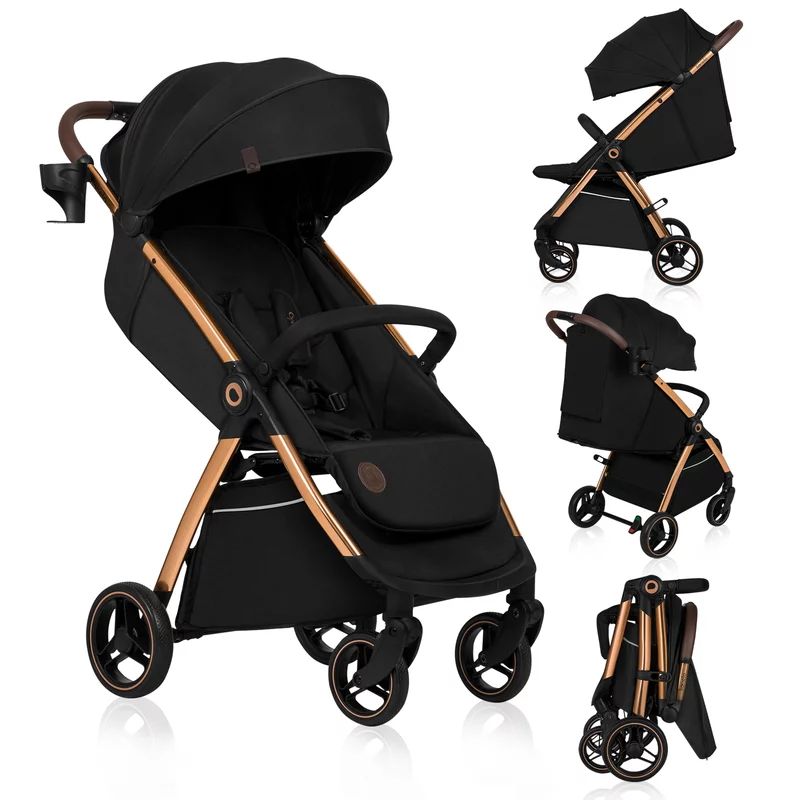 Carucior sport, Lionelo, Ingrid, Capotina impermeabila cu filtru UPF50+, Pana la 22 Kg, Spatar reglabil in 3 pozitii, Include suport pahar si plasa de tantari, Sistem pentru pliere automata, 6 luni+, Negru