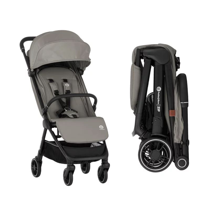 Carucior sport, Petite&Mars, Zip, Pliere automata cu o mana, Potrivit pentru avion, De la nastere, Pana la 22 Kg, Pozitie de somn, Usor- 7kg, Capacitate cos- 5 kg, Reglare spatar, suport de picioare, Bara detasabila, Gri