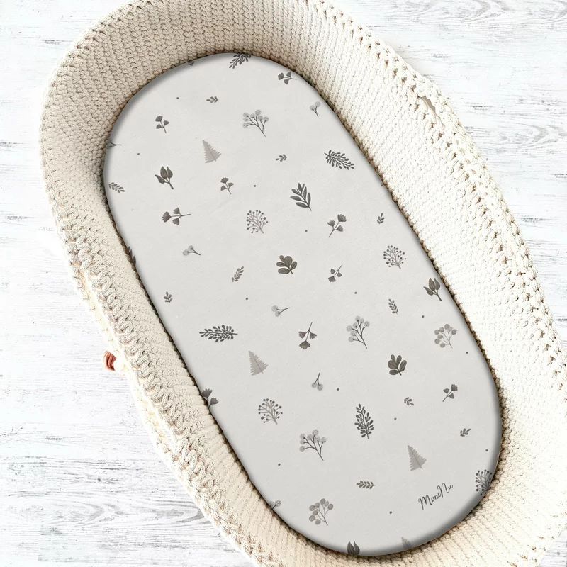 Cearceaf cu elastic, MimiNu, Pentru landou, carucior si cosulet, Dimensiune 80x35 cm, Din bumbac certificat Oeko Tex Standard 100, Leaves