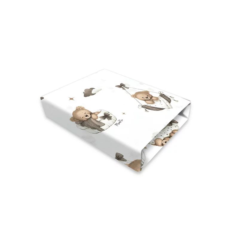 Cearceaf cu elastic, MimiNu, Pentru patut co-sleeper, Aurora, Dimensiune 76 x 43 cm, Din bumbac certificat Oeko Tex Standard 100, Tedy bear dreams beige