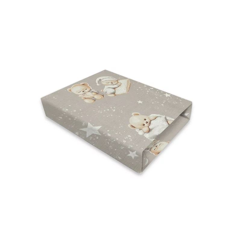 Cearceaf cu elastic, MimiNu, Pentru patut co-sleeper, Luna, Dimensiune 84.5 x 50.5 cm, Din bumbac certificat Oeko Tex Standard 100, Bedtime story beige