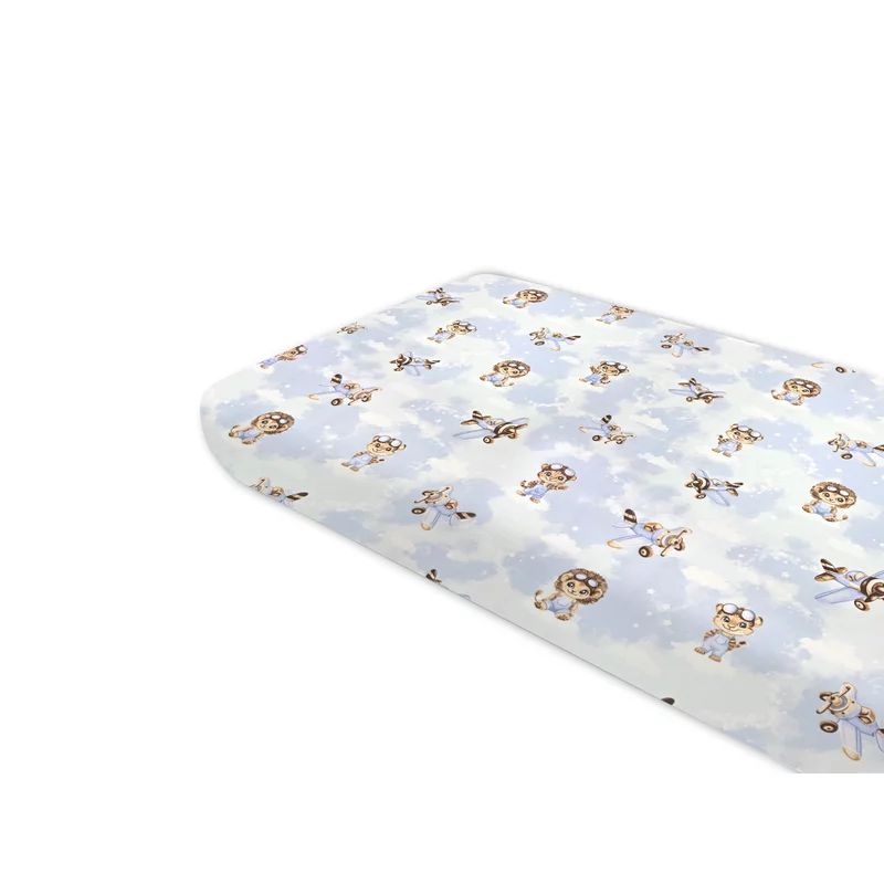 Cearceaf cu elastic, Qmini, Pentru pat 160x80 cm, Din bumbac certificat Oeko Tex Standard 100, Sky Adventure