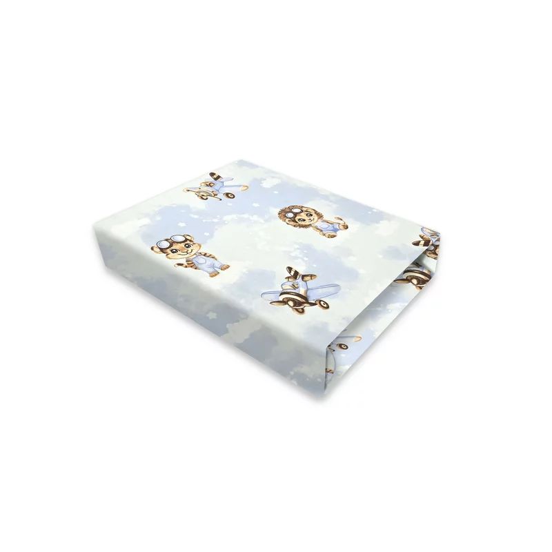Cearceaf cu elastic, Qmini, Pentru patut 140X70 cm, Din bumbac certificat Oeko Tex Standard 100, Sky Adventure