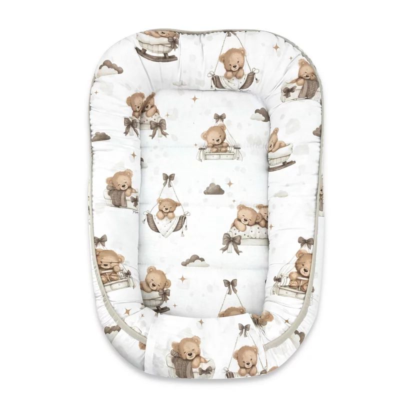 Cosulet bebelus, MimiNu, Pentru dormit, Baby Cocoon 75x55 cm, Husa 100% bumbac, Din bumbac certificat Oeko Tex Standard 100, Tedy bear dreams beige