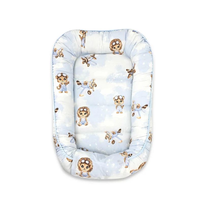 Cosulet bebelus, Qmini, Pentru dormit, Baby Cocoon 75x55 cm, Husa 100% bumbac, Din bumbac certificat Oeko Tex Standard 100, Sky Adventure
