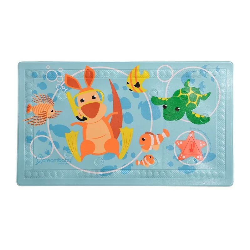 Covoras de baie, DreamBaby, Antialunecare, Cu ventuze, Cu senzor de temperatura pentru a detecta cand este apa prea fierbinte, Antiderapant, 40x70 cm, Sea Animals