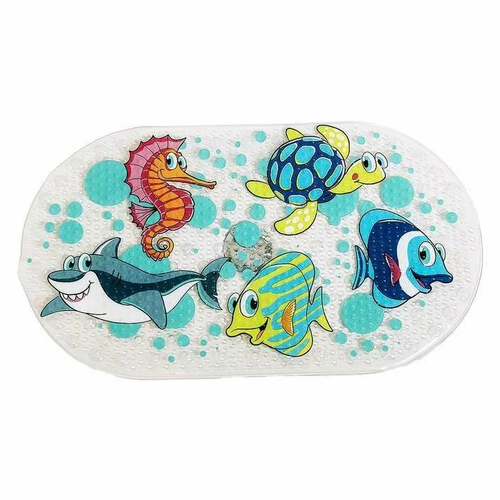 Covoras de baie, FreeON, Antialunecare, Cu ventuze, 69x39 cm, Oval, Ocean