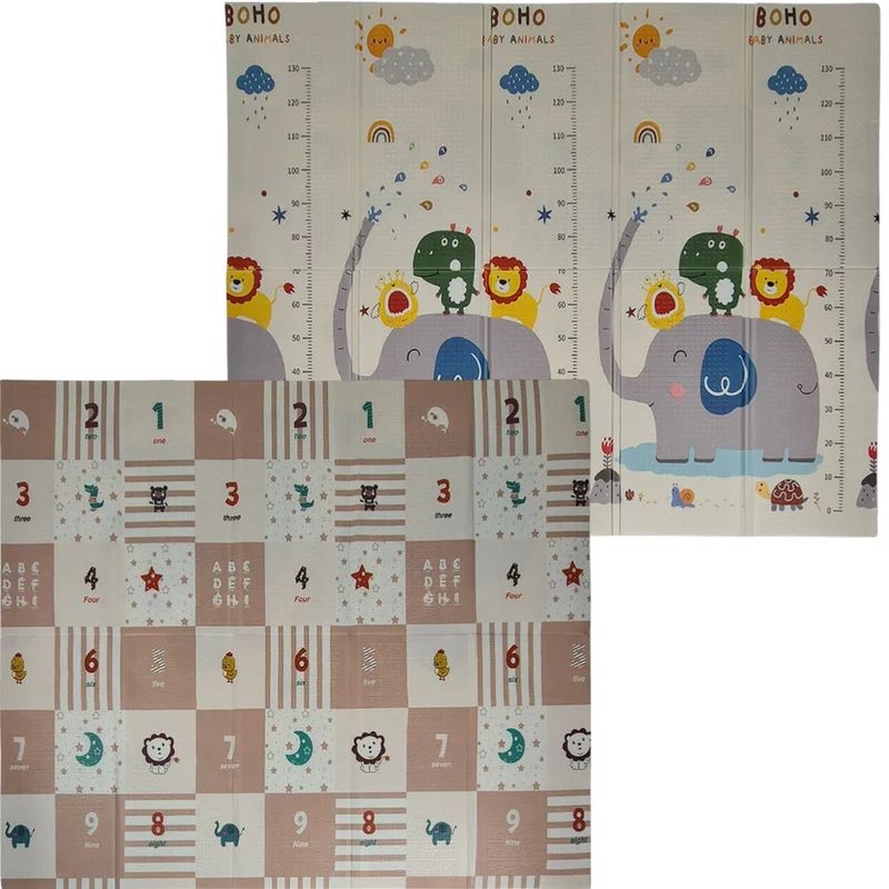 Covoras de joaca, Bebe Stars, Pentru copii, Pliabil, 2 fete, Impermeabil si antiderapant, Cu 5 straturi, Absoarbe socurile, Elasticitate XPE, 200 x 180 x 1 cm, Conform cu EN71, Boho