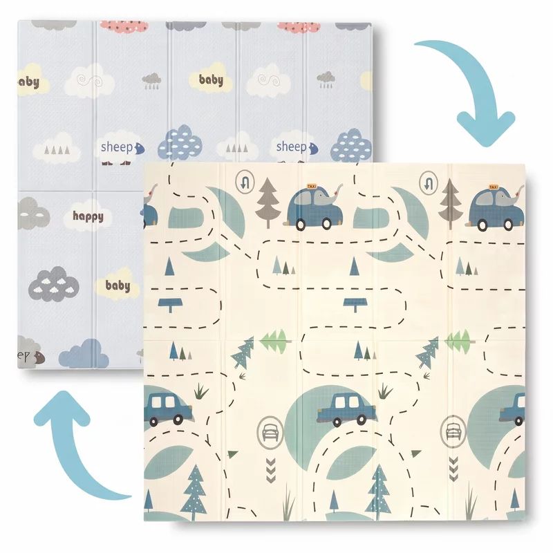 Covoras de joaca, Bocioland, Forest Road, Pliabil, Protectie impotriva loviturilor, Dimensiune mare, 180 x 150 cm, Cu Imprimeu pe ambele parti, Potrivit pentru utlizare atat in interior, cat si in exterior