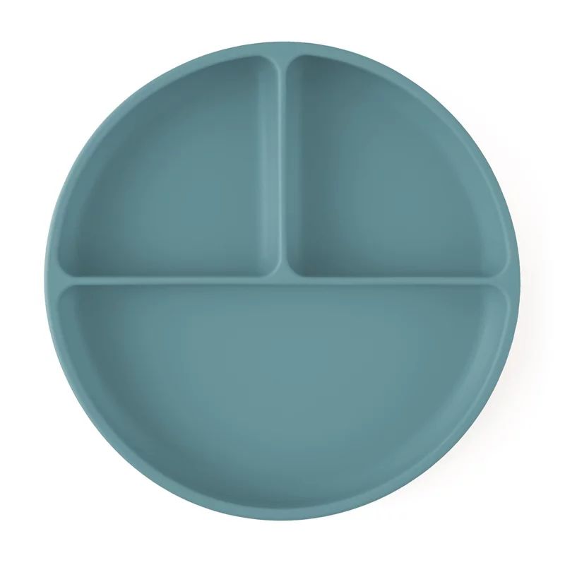 Farfurie compartimentata, Petite&Mars, Take&Match, Din silicon, Rotunda, Cu ventuza si 3 compartimente, Adecvata pentru masina de spalat vase si microunde, Nu absoarbe mirosuri, Fara BPA, 500 ml, 6 luni+, Frosted Sky, Albastru