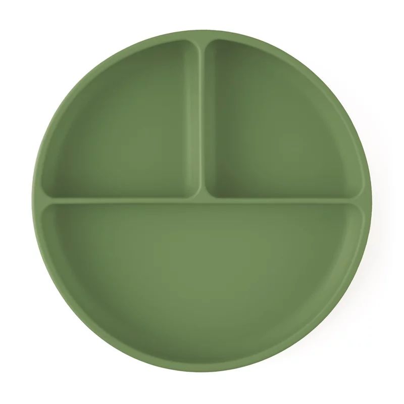 Farfurie compartimentata, Petite&Mars, Take&Match, Din silicon, Rotunda, Cu ventuza si 3 compartimente, Adecvata pentru masina de spalat vase si microunde, Nu absoarbe mirosuri, Fara BPA, 500 ml, 6 luni+, Sweet Pea, Verde