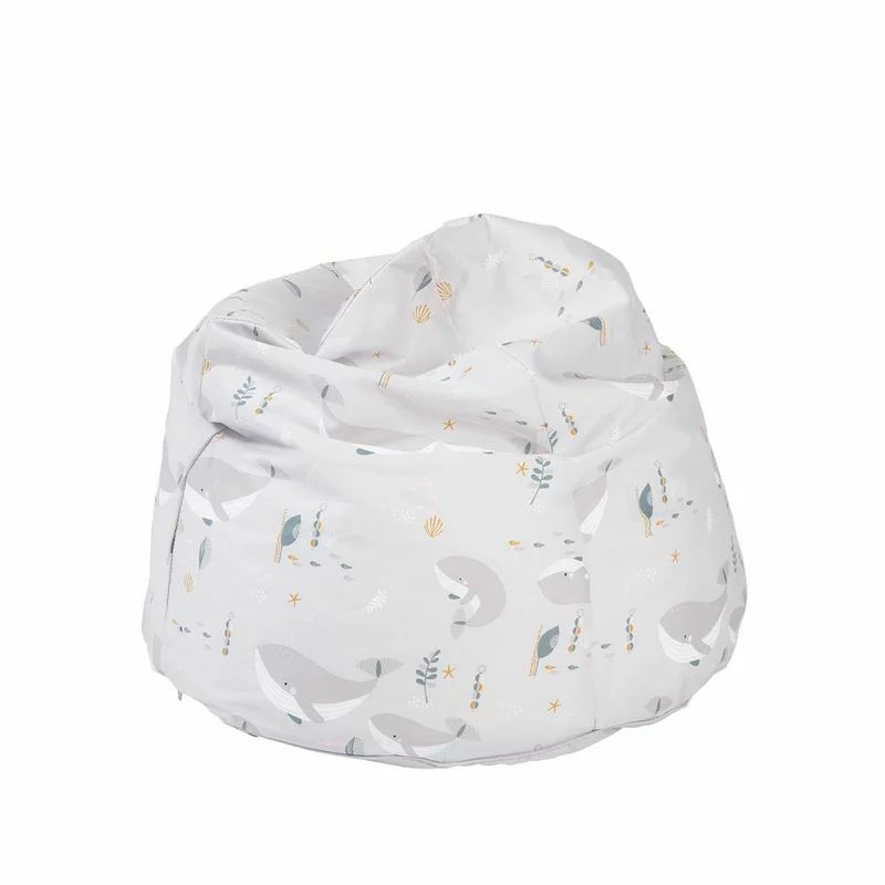Fotoliu puf, BabyTrold, Markland Pure, Din muselina, Umplutura cu bilute, Husa detasabila, 12 luni+, 30 x 50 cm, Model balenuta, Gri