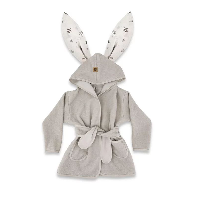 Halat de baie, MimiNu, Cu urechi, 2 - 5 ani, Moale, Cu buzunare, Cu cordon, Din bumbac si thermo fleece, Materiale certificate Oeko Tex Standard 100, Leaves