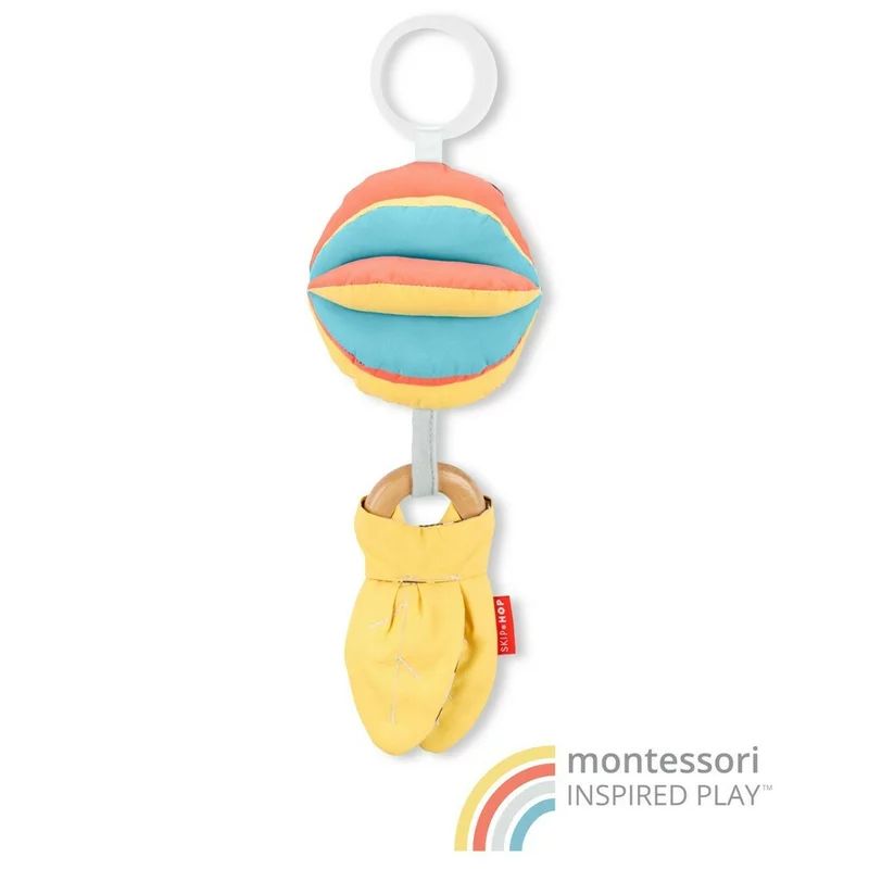 Jucarie pentru agatat, Skip Hop, Discoverosity 3 in 1, Tip Montessori, Tesatura certificata Oeko-Tex si inel din lemn certificat FSC, 0 luni+, 3 moduri de utilizare, Multicolor