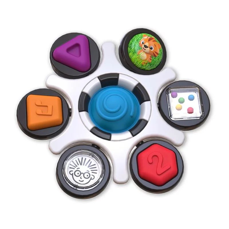 Jucarie senzoriala bebelusi, Baby Einstein, Curiosity Clutch, Activitati tactile cu forme, sunete si culori, Stimuleaza cauza-efect, Fara BPA, 3 luni+, Multicolor