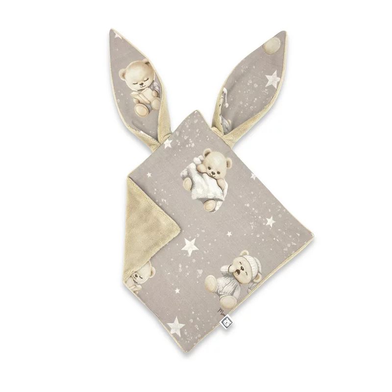 Jucarie textila senzoriala, MimiNu, Moale, Cu doua fete, 30 x 30 cm, Din tesatura minky si bumbac, Materiale certificate Oeko Tex Standard 100, Bedtime story beige