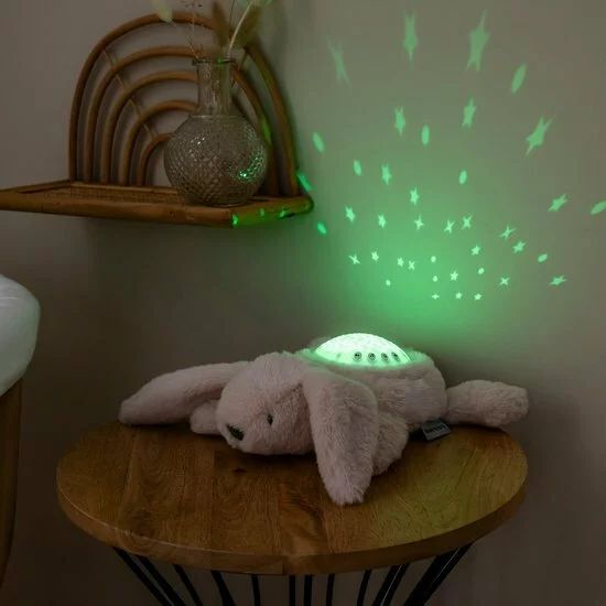 Lampa de veghe, Nattou, Cu proiectii, melodii si sunete albe, Leduri care nu se incalzesc, Volum reglabil, Functie temporizator, Plusul se poate spala, 22x25x9 cm, Iepuras, Bej