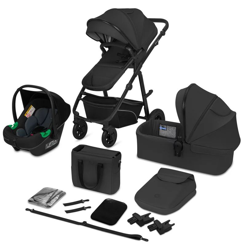 Carucior 3 in 1, Lionelo, Bianka, Transformabil, Cadru aluminiu, Cu landou si salteluta moale, Cu scoica auto, Cu multiple accesorii, Sustine 22 kg, 0 luni+, EN1466:2014+AC:2015, EN1888, Negru