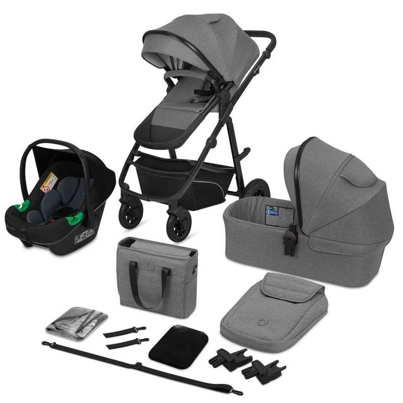 Carucior 3 in 1, Lionelo, Bianka, Transformabil, Cadru aluminiu, Cu landou si salteluta moale, Cu scoica auto, Cu multiple accesorii, Sustine 22 kg, 0 luni+, EN1466:2014+AC:2015, EN1888, Gri