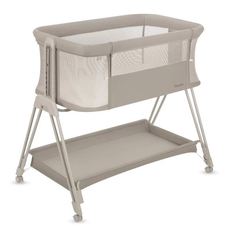 Patut co-sleeper, Lionelo, Luna, 2 in 1, Cu laterala culisanta, Cu setare unghiulara, Cu roti, Reglabil in 6 pozitii pe inaltime, Bej