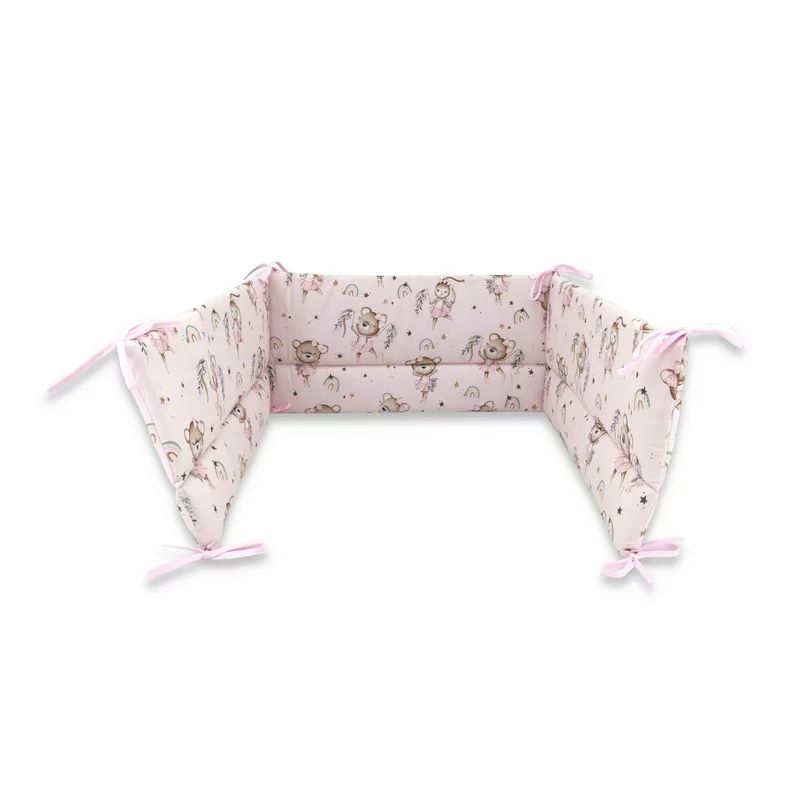 Aparatoare pentru patut, MimiNu, Din bumbac certificat Oeko Tex Standard 100, 180x30 cm, Cu panglici, Design, Little Ballerina Pink