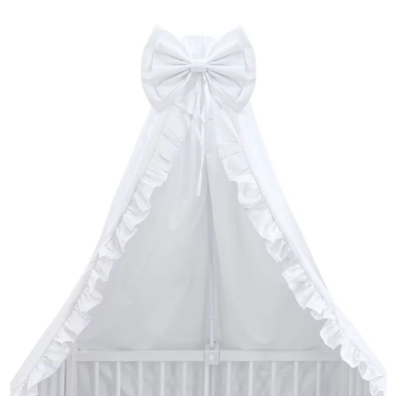 Baldachin, MimiNu, Din tull, pentru patut, cu funda si volan, 210x145 cm, Material certificat Oeko Tex Standard 100, Alb