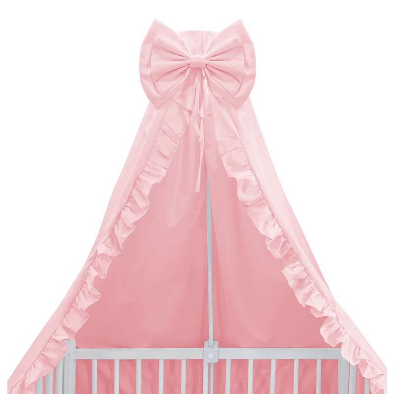 Baldachin, MimiNu, Pentru patut, Cu funda si volanas, 210x145 cm, Materiale certificate Oeko Tex Standard 100, Colectia Royal, Powder Pink